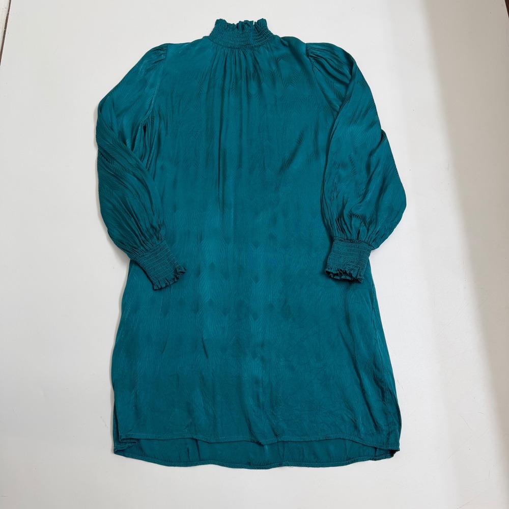FRNCH‎ Paris Teal Textured Smocked Dress Women's Small Boho Romantic
